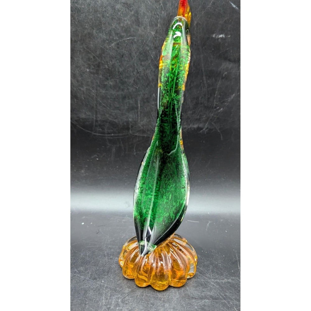 Vintage Murano Art Glass Rooster Figurine Sculpture Silver Flake Green Orange - Picture 8 of 10